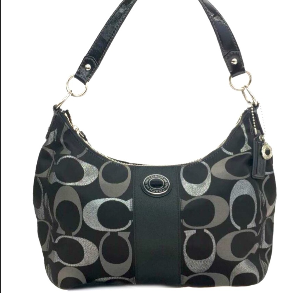 Coach Monogram Signature Metallic Stripe Satchel vintage